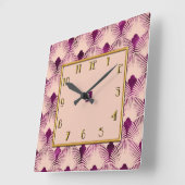 Carrée Horloge Carré de style Art déco couleur prune (Angle)