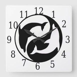 Carrée Horloge Carré des dauphins Yin Yang