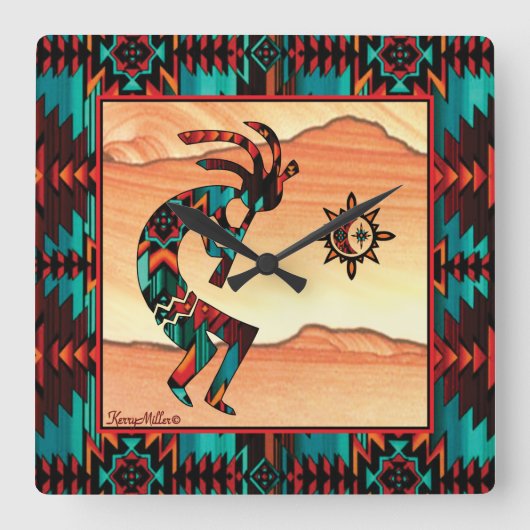 Carrée Horloge Carré Kokopelli Sud-Ouest (Recto)