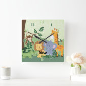 Carrée Horloge Carré Personnalisable Jungle Safari (Maison)