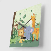 Carrée Horloge Carré Personnalisable Jungle Safari (Angle)