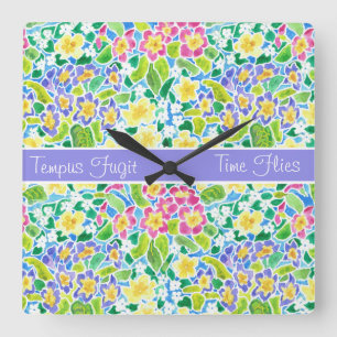 Carrée Horloge Carré personnalisée, Primroses ressort, Bl