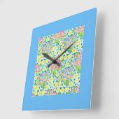 Carrée Horloge Carré Primroses, Bordure Turquoise (Angle)