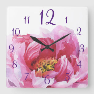 Carrée Horloge Carré rose Aquarelle