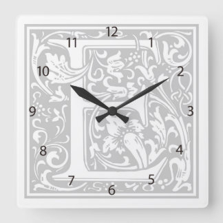 Carrée Horloge Carré William Morris Alphabet "E"