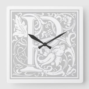 Carrée Horloge Carré William Morris Alphabet "P"