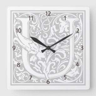 Carrée Horloge Carré William Morris Alphabet "U"