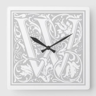 Carrée Horloge Carré William Morris Alphabet "W"