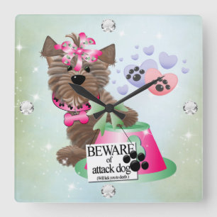 Carrée Horloge Carré Yorkie (Grande)