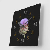 Carrée Horloge - Chardon et Initiales (Angle)