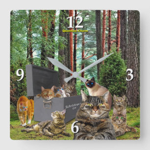 Carrée Horloge Chat de Schrodinger