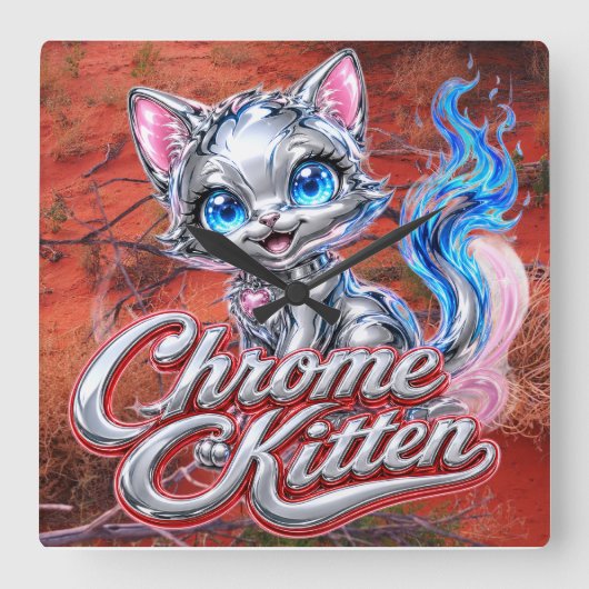 Carrée Horloge Chrome Kitten Outback Purrer (Recto)