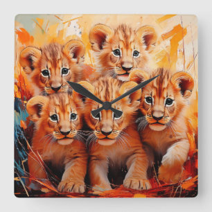 Carrée Horloge - Cinq Lionceaux Artwork
