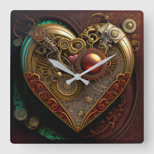 Carrée Horloge Coeur Steampunk (Recto)