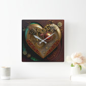 Carrée Horloge Coeur Steampunk (Maison)