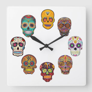 Carrée Horloge Crânes