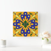 Carrée Horloge Cuisine En Carrelage Bleu Orange Et Jaune  (Maison)