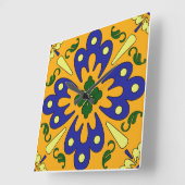 Carrée Horloge Cuisine En Carrelage Bleu Orange Et Jaune  (Angle)