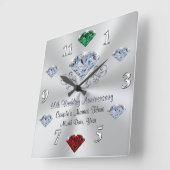 Carrée Horloge d'anniversaire de diamant avec des vos (Angle)