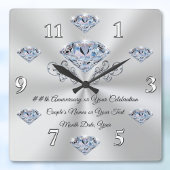 Carrée Horloge d'anniversaire de diamant ou votre