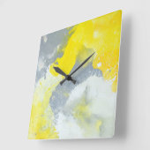 Carrée Horloge d'art Abstrait gris et jaune (Angle)
