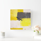 Carrée Horloge d'art Abstrait gris et jaune "Simply Moder (Maison)