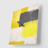 Carrée Horloge d'art Abstrait gris et jaune "Simply Moder (Angle)