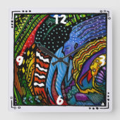 Carrée Horloge d'art Abstraite colorée (Recto)