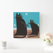 Carrée Horloge d'art Whimssical Two Black Cats (Maison)