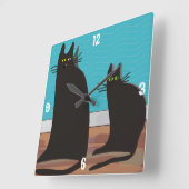 Carrée Horloge d'art Whimssical Two Black Cats (Angle)