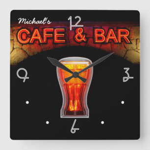 Carrée Horloge de bar personnalisée pour homme Néon