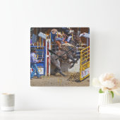 Carrée Horloge de bareback Bronco et Rodeo Cowboy (Maison)