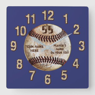 Carrée Horloge de baseball personnalisée, VOTRE TEXTE et