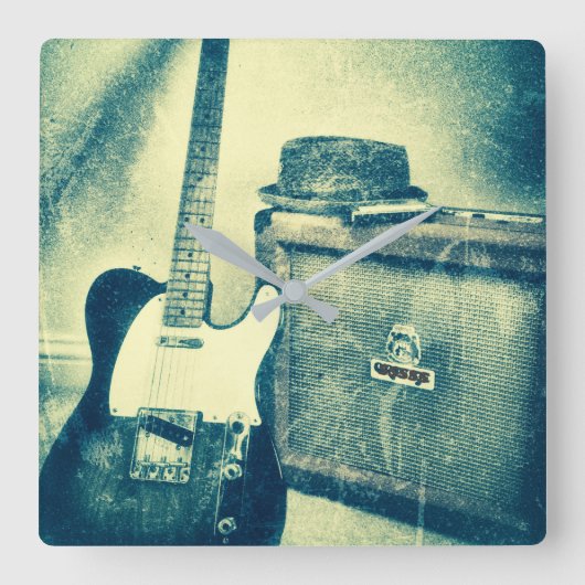 Carrée horloge de bluesman d'harmonica d'ampère de (Recto)