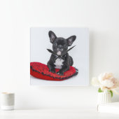 Carrée Horloge de bouledogue français (Maison)