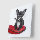 Carrée Horloge de bouledogue français (Angle)