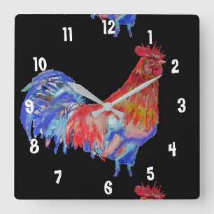 Carrée Horloge de bureau de l'homme du poulet en aquarell