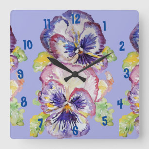 Carrée Horloge de bureau pour femme aquarelle Pensée viol