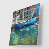 Carrée Horloge de canot bleu (Angle)