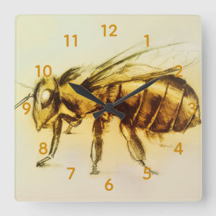 Carrée Horloge de carré d'abeille de frelon jaune,