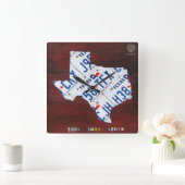 Carrée Horloge de carte de plaque minéralogique du Texas (Maison)