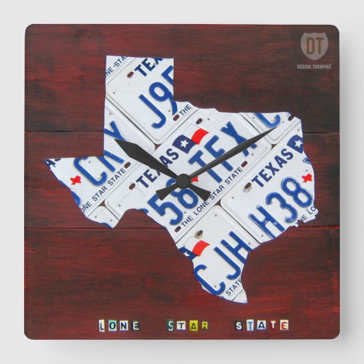 Carrée Horloge de carte de plaque minéralogique du Texas (Recto)
