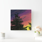 Carrée Horloge de Cèdre et Coucher de Soleil (Maison)