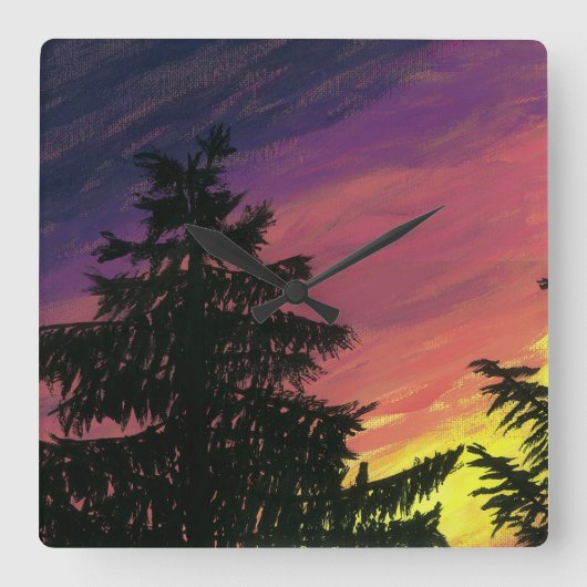 Carrée Horloge de Cèdre et Coucher de Soleil (Recto)