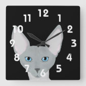 Carrée Horloge de chat Sphynx (Recto)