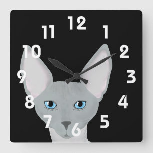 Carrée Horloge de chat Sphynx