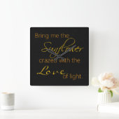 Carrée Horloge de citation de tournesol noir (Maison)