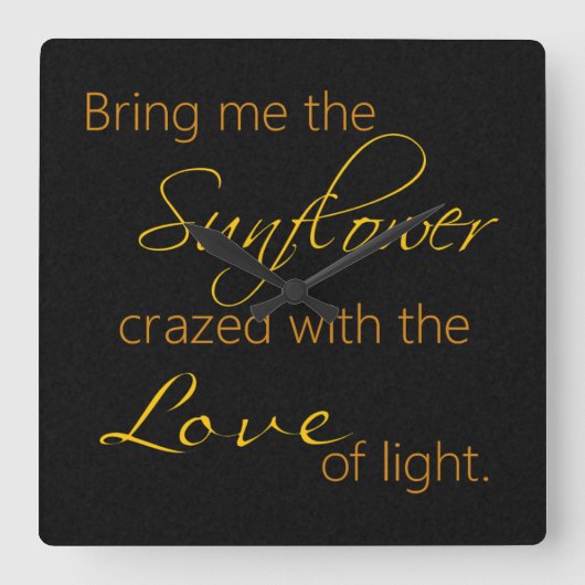 Carrée Horloge de citation de tournesol noir (Recto)