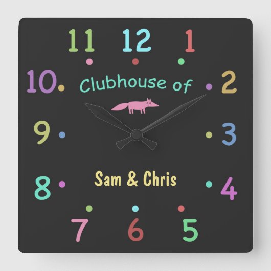 Carrée Horloge de Clubhouse personnalisée Chalk coloré (Recto)