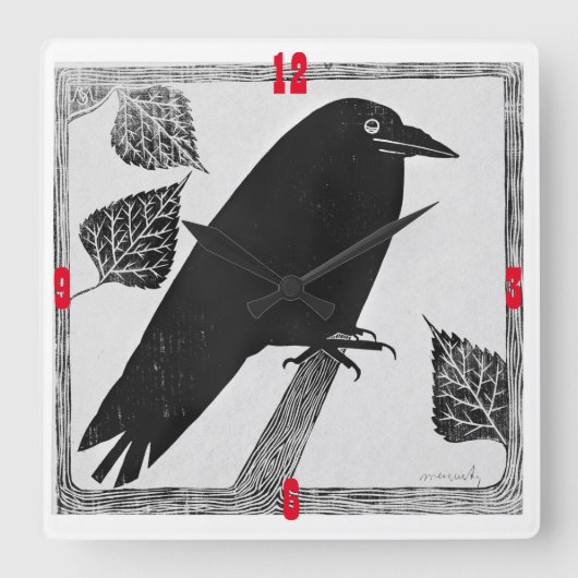 Carrée Horloge de conception du corbeau (Recto)